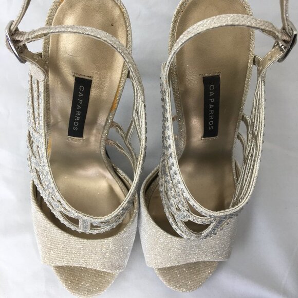 Caparros Gold Metallic Glitter Stiletto Formal Heel Sandals Size 6 EXCELLENT - Picture 6 of 8